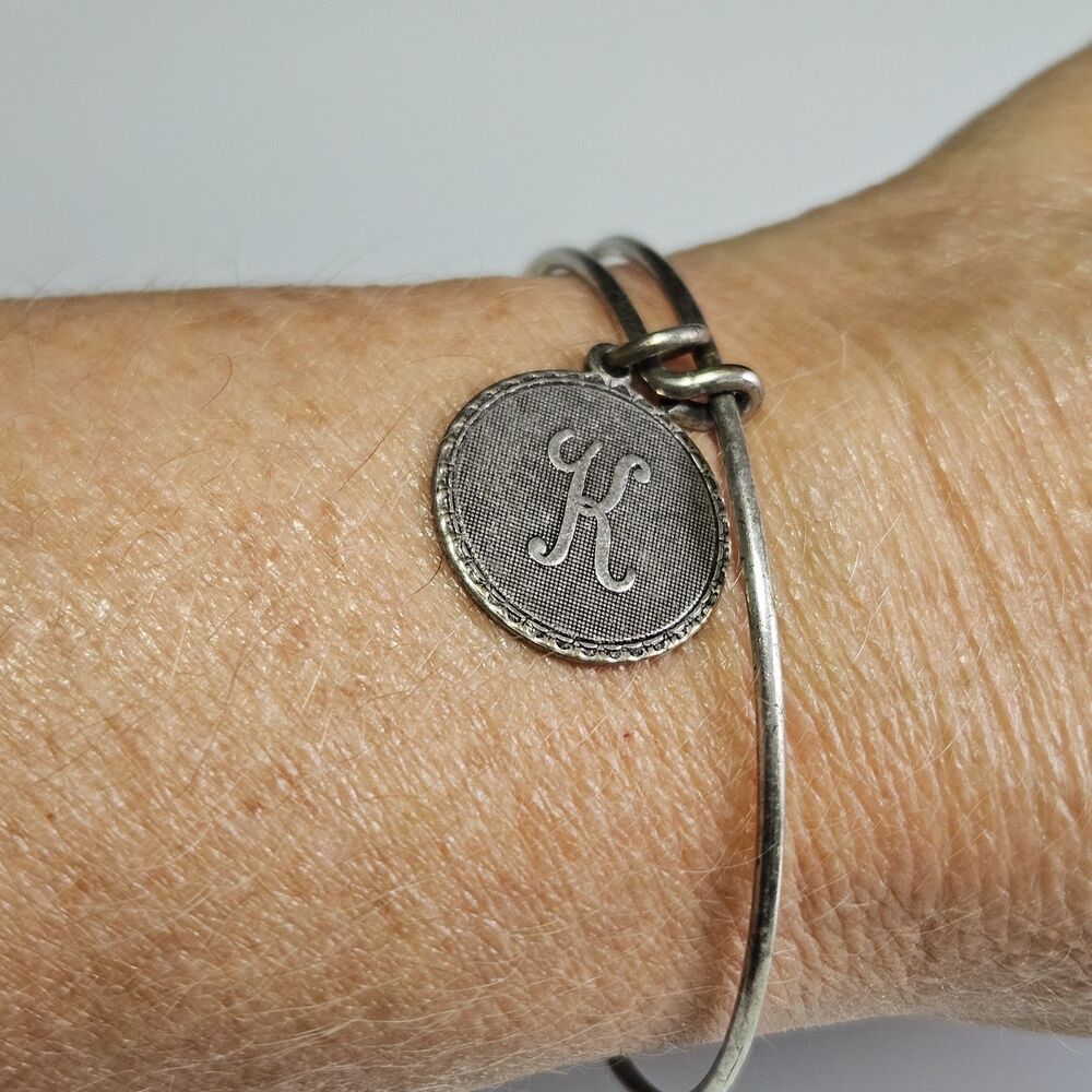 Alex & Ani K Initial Letter Silver Tone Expandable Charm Bracelet 7.75"